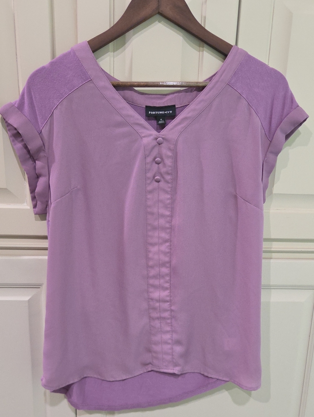 Fortune + Ivy Lavender V-Neck Button-Front Blouse